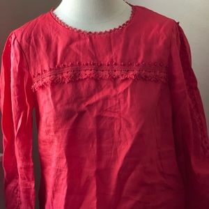 JCREW mini pompom linen top